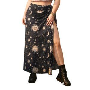 Romwe Celestial Sun Moon ALine Midi Skirt Size 4 Black Gold